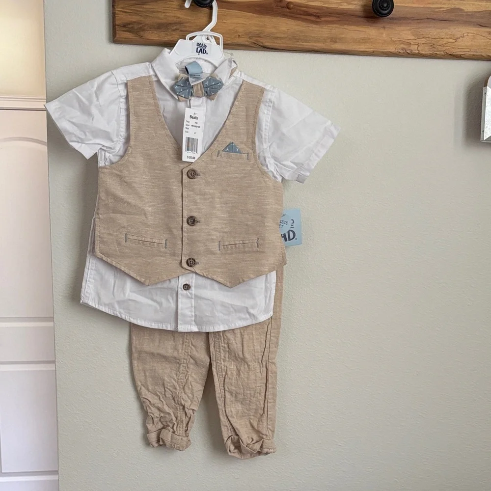 Charming Tan Kids Vest and Pants Set with Bow Tie